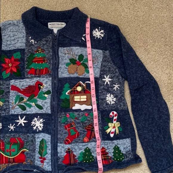 ❤️ Blue Vintage 🎄 Christmas Holiday Cardigan Sweater ❤️ - Picture 6 of 7